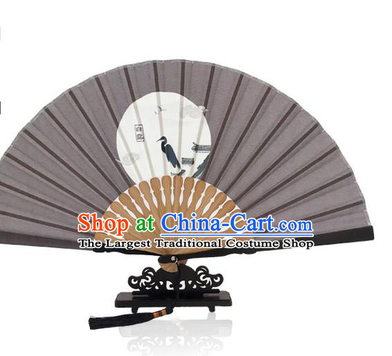 Chinese Brown Silk Fan Printing Twenty Four Solar Terms Folding Fan Handmade White Dew Accordion