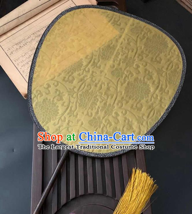 China Traditional Ancient Song Dynasty Princess Palace Fan Classical Hanfu Fan Handmade Jacquard Peony Yellow Silk Fan