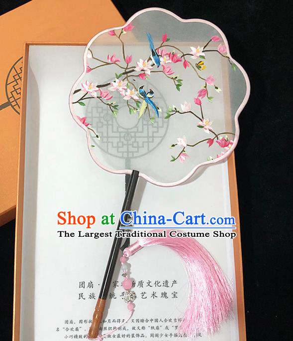 China Classical Dance Fan Traditional Hanfu Fan Silk Fan Handmade Embroidered Flowers Birds Palace Fan