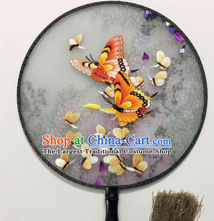 China Embroidery Butterfly Palace Fan Handmade Silk Fan Traditional Hanfu Circular Fan