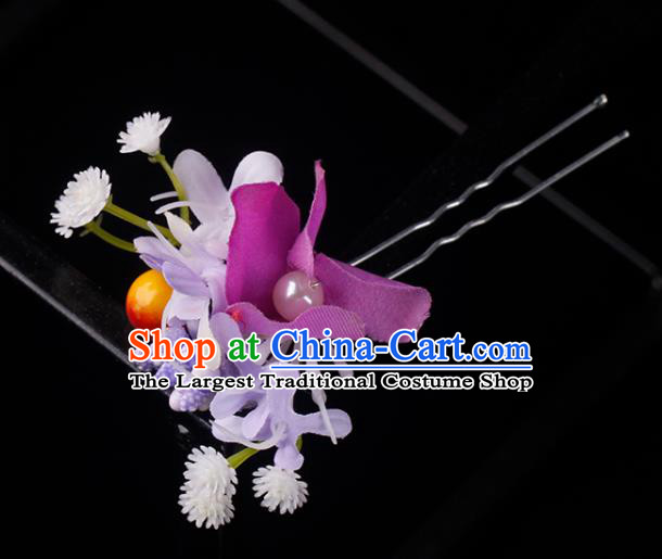 Top Grade Wedding Bride Hair Accessories Handmade Hair Stick Classical Purple Silk Flower Hairpin