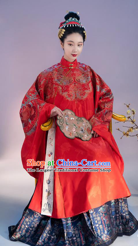China Ancient Imperial Empress Red Hanfu Dress Apparels Traditional Ming Dynasty Court Wedding Historical Costumes