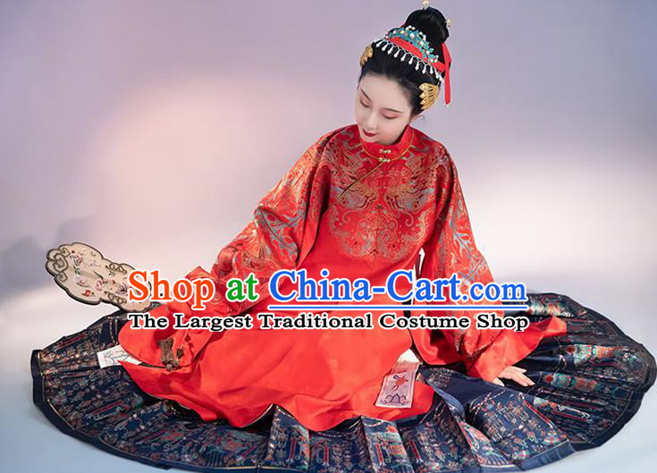 China Ancient Imperial Empress Red Hanfu Dress Apparels Traditional Ming Dynasty Court Wedding Historical Costumes