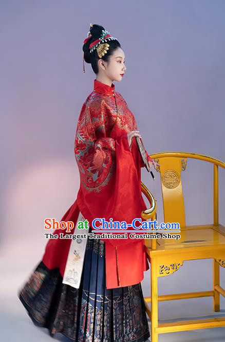 China Ancient Imperial Empress Red Hanfu Dress Apparels Traditional Ming Dynasty Court Wedding Historical Costumes