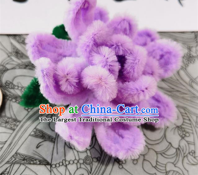 China Traditional Hanfu Purple Velvet Camellia Hairpin Handmade Hair Stick Ancient Princess Hair Accessories