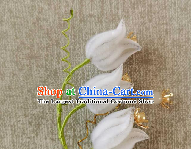 China Classical Hanfu White Velvet Convallaria Hair Stick Traditional Ancient Court Hair Claw