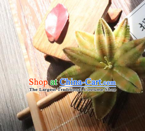 China Classical Hanfu Orchid Hair Stick Traditional Ancient Court Lady Yellow Velvet Hair Comb