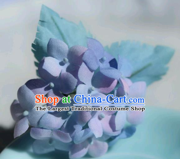 China Traditional Hanfu Silk Flowers Hair Stick Classical Cheongsam Blue Hydrangea Hairpin