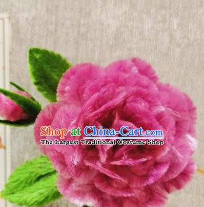 China Handmade Rosy Velvet Peony Hair Stick Traditional Hanfu Hair Accessories Classical Cheongsam Flower Hairpin