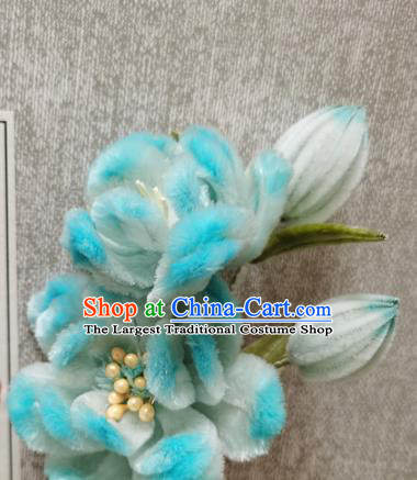 China Traditional Cheongsam Hairpin Handmade Hair Accessories Classical Blue Velvet Rose Hair Stick