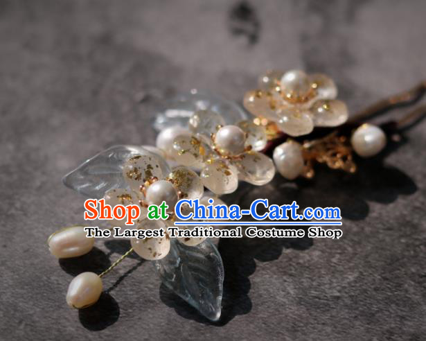 China Classical Hanfu Hairpin Traditional Ming Dynasty Princess Pearls Plum Blossom Hair Stick