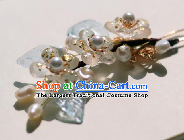 China Classical Hanfu Hairpin Traditional Ming Dynasty Princess Pearls Plum Blossom Hair Stick