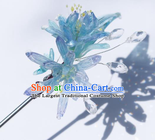 China Classical Hanfu Blue Epiphyllum Hairpin Traditional Ming Dynasty Princess Hair Stick