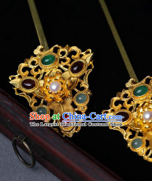 China Ancient Empress Gems Hairpin Traditional Ming Dynasty Court Queen Hair Accessories