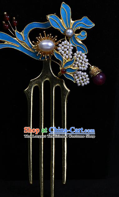 China Ancient Empress Pearls Hairpin Traditional Ming Dynasty Court Queen Orchids Hair Comb