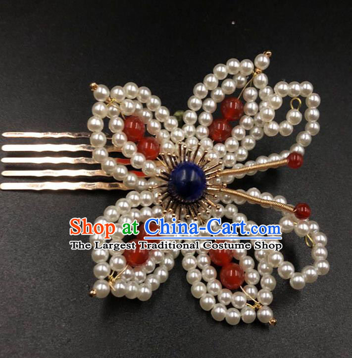 China Traditional Hanfu Hair Accessories Ming Dynasty Hairpin Ancient Princess Pearls Butterfly Hair Comb