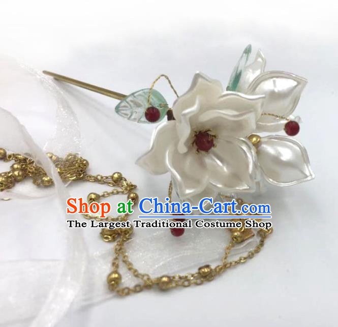 China Ming Dynasty Shell Lotus Hairpin Traditional Hanfu Hair Accessories Ancient Princess Golden Tassel Hair Stick