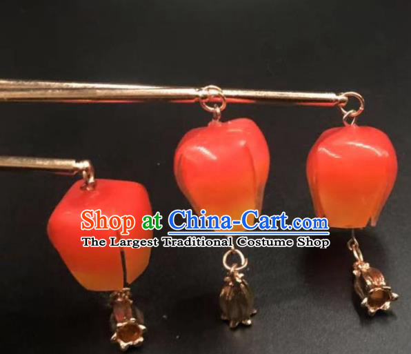 China Ancient Princess Red Lantern Hairpin Traditional Hanfu Hair Stick