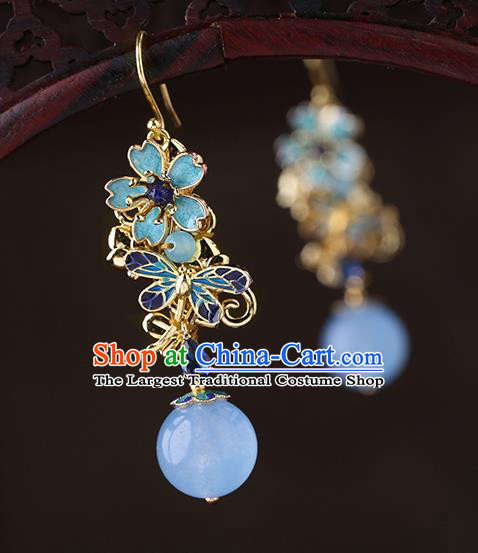 Chinese Classical Blueing Ear Accessories Traditional Cheongsam Sakura Earrings