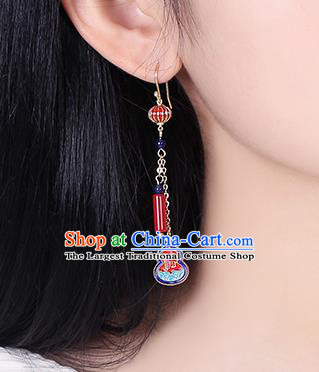 Chinese Classical Cloisonne Gourd Ear Accessories Traditional Cheongsam Red Lantern Earrings