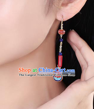 Chinese Classical Cloisonne Gourd Ear Accessories Traditional Cheongsam Red Lantern Earrings