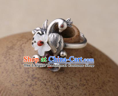 Handmade Chinese National Ring Jewelry Traditional Silver Peacock Circlet