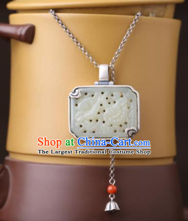 China Classical Jade Carving Necklace Pendant Traditional Cheongsam Silver Accessories