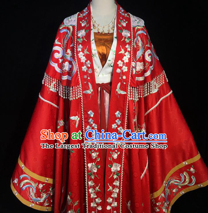 China Traditional Song Dynasty Wedding Historical Clothing Ancient Court Empress Embroidered Red Hanfu Dress