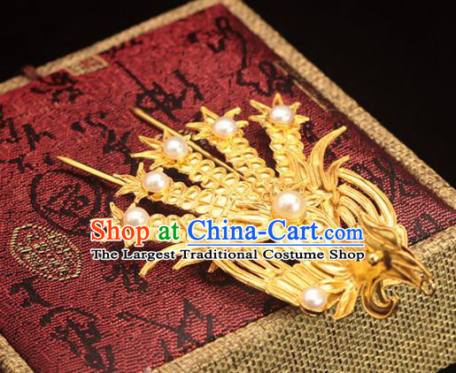 China Traditional Ming Dynasty Queen Hairpin Ancient Empress Golden Phoenix Hair Stick Hair Accessories