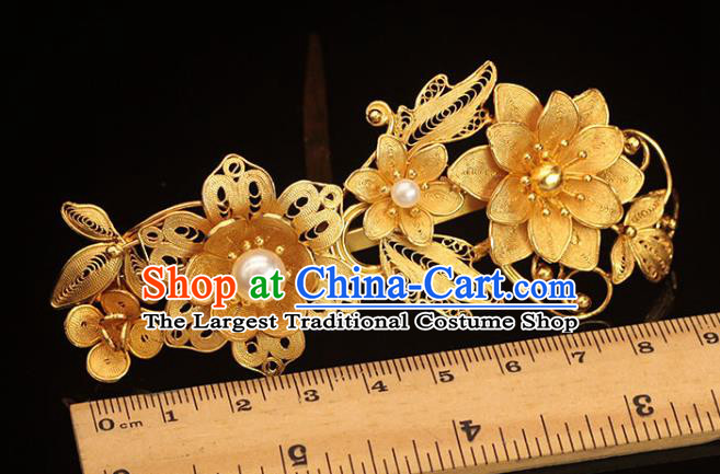 China Ancient Queen Hairpin Traditional Hair Accessories Ming Dynasty Empress Golden Lotus Hair Crown