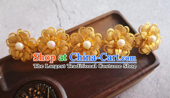 China Ancient Empress Golden Flowers Hairpin Traditional Hair Accessories Ming Dynasty Queen Hair Crown