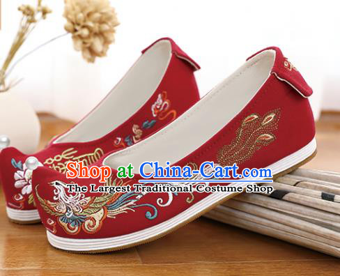 Chinese Traditional Wedding Shoes Hanfu Shoes Classical Embroidered Phoenix Red Shoes