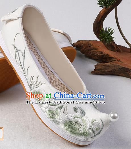Chinese Bow Shoes Handmade Embroidered Peach Blossom Shoes Traditional Hanfu Shoes
