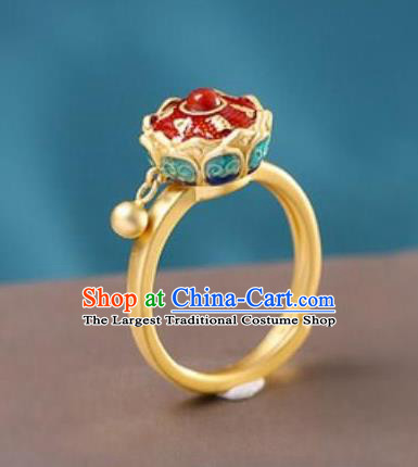 China Traditional Court Golden Ring Ancient Princess Enamel Lotus Circlet