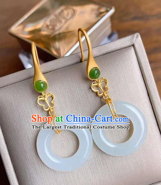 China Traditional Cheongsam White Jade Ear Accessories National Silver Earrings