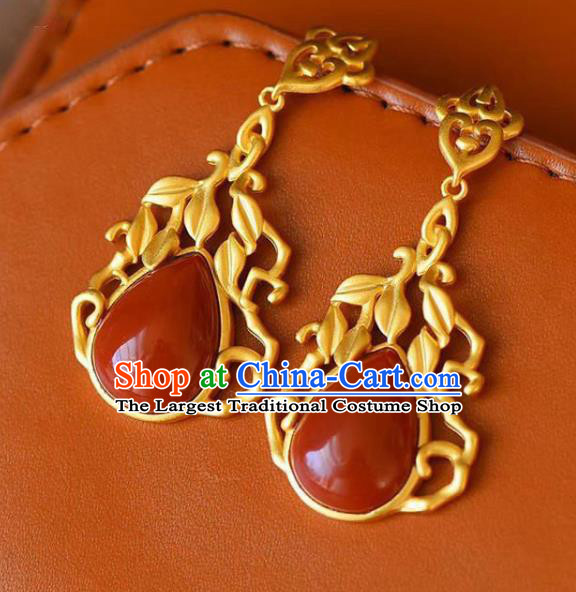 China Traditional Enamel Red Ear Jewelry Accessories National Cheongsam Golden Earrings