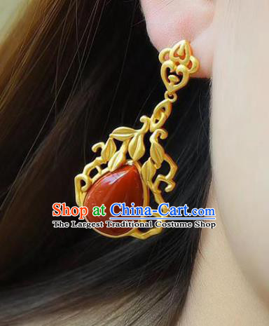 China Traditional Enamel Red Ear Jewelry Accessories National Cheongsam Golden Earrings