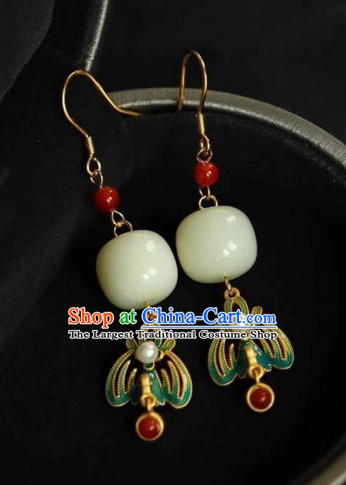 China Traditional Court Jade Ear Jewelry Accessories National Cheongsam Enamel Phoenix Earrings