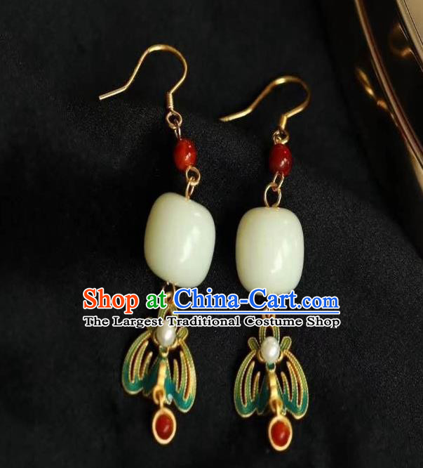 China Traditional Court Jade Ear Jewelry Accessories National Cheongsam Enamel Phoenix Earrings