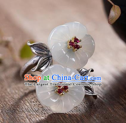 Chinese National Jade Plum Blossom Ring Handmade Jewelry Accessories Classical Silver Circlet