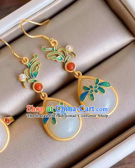 China Traditional Cloisonne Ear Jewelry Accessories National Cheongsam Golden Earrings