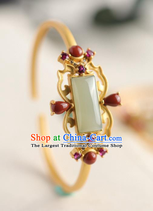 China Handmade Hetian Jade Bracelet Accessories Traditional National Golden Bangle Jewelry
