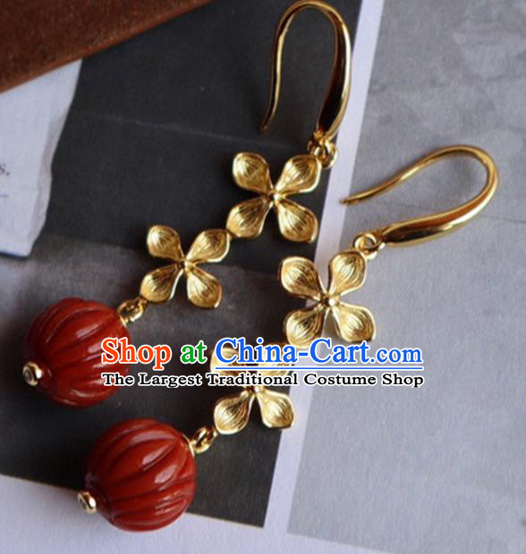 China Traditional Agate Ear Jewelry Accessories Classical Cheongsam Golden Flowers Earrings