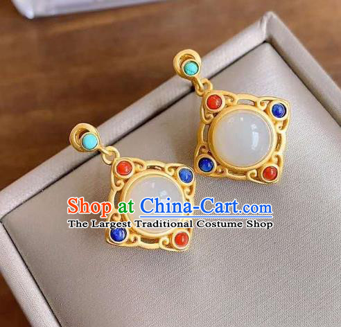 China Traditional Gems Ear Jewelry Accessories Classical Qing Dynasty Cheongsam Golden Earrings
