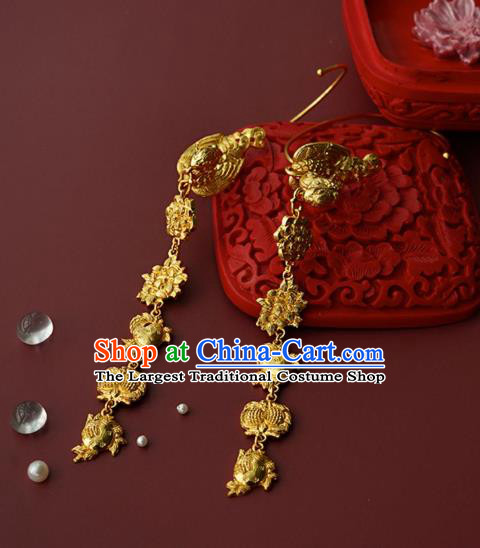 China Traditional Ming Dynasty Court Ear Jewelry Accessories Ancient Empress Golden Phoenix Earrings