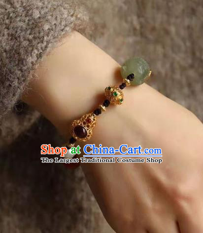 China Handmade Jade Buddha Bracelet Traditional Jewelry Accessories National Golden Gourd Bangle