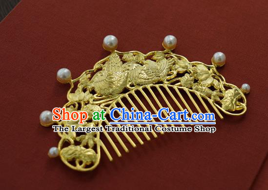 China Traditional Tang Dynasty Pearls Hair Jewelry Handmade Hair Accessories Golden Mandarin Duck Hairpin