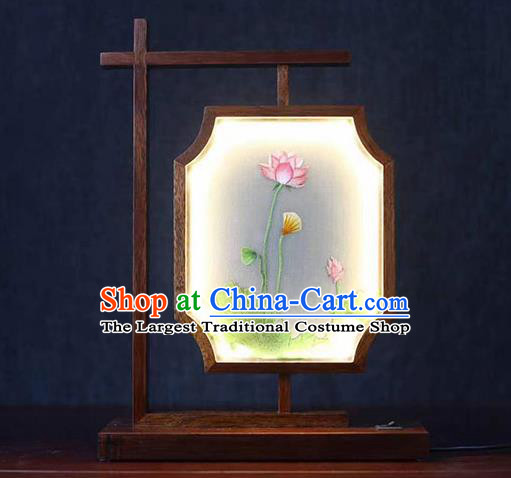 China National Rosewood Carving Table Screen Traditional Embroidered Lotus Lantern Ornaments