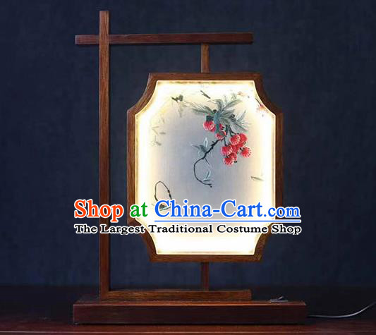 China Traditional Embroidered Lantern Ornaments National Rosewood Carving Table Screen