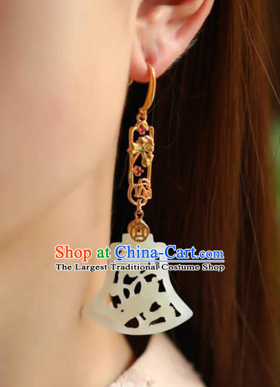 Handmade China Jade Carving Bird Eardrop National Jewelry Accessories Traditional Cheongsam Golden Earrings